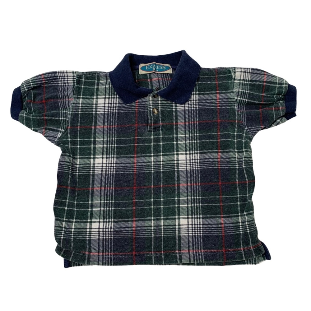 VTG 90s Y2K Express Boy’s Plaid Collared Polo Size Medium (5-6)